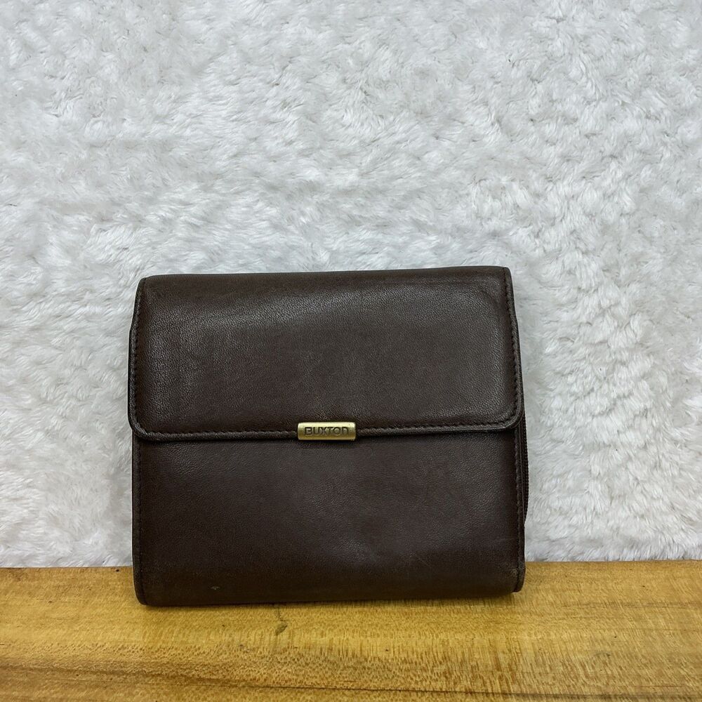 Buxton Brown Leather Velvet Touch Cowhide Exterior Women's Wallet Clutch Zipper